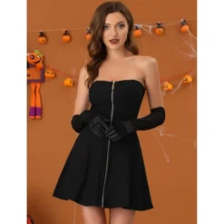 Allegra K Women's Zip Up Strapless Mini Bodycon Dresses