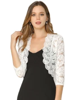Allegra K Women's Elegant 3/4 Sleeve Sheer Floral Lace Shrug -Allegra K GUEST 265939a1 9d0d 4341 bcbc 68e29095b933