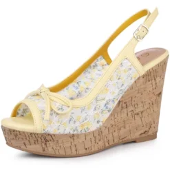 Allegra K Women's Wood Platform Heels Bow Lace Wedge Sandals -Allegra K GUEST 2673a2bc f9cd 450c 80b7 ebd9ec30983c