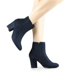Allegra K Women's Round Toe Side Zip Chunky Heel Ankle Boots