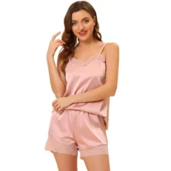 Allegra K Women's Satin Lace Trim Cami Tops With Shorts Lounge Pajama Set -Allegra K GUEST 26b429f4 a37d 4114 a8ac 2aa23ff6ae93