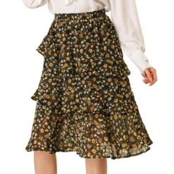 Allegra K Women's Floral Layered Elastic Waist Chiffon Ruffle Midi Skirt -Allegra K GUEST 26cae39f dcbb 4ffa b882 59ed2d45c5f1