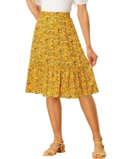 Allegra K Women's Floral Print Ruffle Hem High Elastic Waist Casual A-Line Midi Skirt -Allegra K GUEST 26d72cd4 486b 493f b35f 7d954979604c