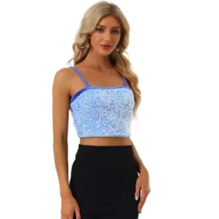 Allegra K Women's Velvet Spaghetti Strap Club Party Crop Sequined Cami Top -Allegra K GUEST 26fb6016 ba7c 4ea8 8998 6b54442321fd