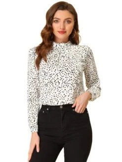 Allegra K Women's Dots Print Long Sleeve Stand Collar Vintage Blouse -Allegra K GUEST 2707ed05 ad95 4cd3 bcd9 09269b0f41a7