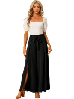 Allegra K Women's High Slit Hem High Waist Casual Wide Leg Long Palazzo Pants -Allegra K GUEST 27129bbb 7dbd 4aa2 b6a3 a5e28870fb42