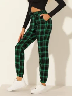 Allegra K Women's Elastic High Waist Leisure Plaid Pants With Pockets -Allegra K GUEST 272f82f9 f739 4ff0 9387 3e1fe8407a9b