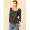 Allegra K Women's Floral Print Belted Waist Square Neck Vintage Peplum Blouse
