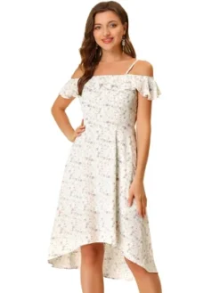 Allegra K Women's Spaghatti Straps Ruffled Sleeves Asymmetrical High Low Floral A-Line Midi Dress -Allegra K GUEST 274fa97c a547 4eb6 9286 2918e513531f