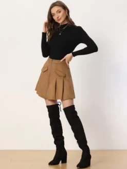 Allegra K Women's Faux Suede Zipper Front High Waist A-Line Mini Skater Skirt -Allegra K GUEST 27998aca cc66 469d a64a c55778716b74