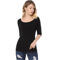 Allegra K Women's Half Sleeves Scoop Neck Fitted Layering Soft T-Shirt -Allegra K GUEST 27f528e7 9fec 432e 885b 7c60e6d81fb0