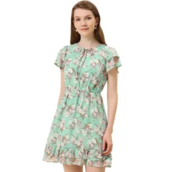 Allegra K Women's Ruffle Sleeve Self-Tie V Neck Above Knee Ruffled A-Line Floral Chiffon Dress -Allegra K GUEST 27fe3375 7e9e 40d9 b2a4 4486de2708a6