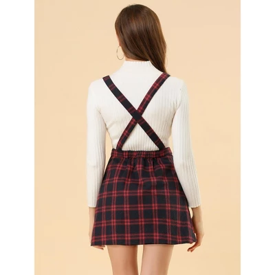 Allegra K Women's Checks Adjustable Strap Pinafore Overall Suspender Skirt 4 Allegra K Women's Checks Adjustable Strap Pinafore Overall Suspender Skirt - Image 4