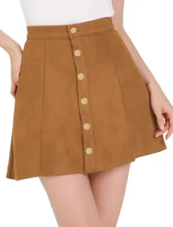 Allegra K Women's Faux Suede Button Closure A-Line High Waisted Flared Mini Short Skirt -Allegra K GUEST 28362a08 27a1 4fc6 a580 8da6167e5364