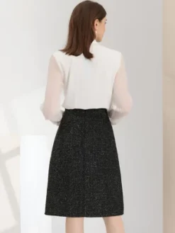 Allegra K Women's Plaid Tweed High Waist Button Decor Shiny Business Elegant Midi Skirt -Allegra K GUEST 2897f2c0 c984 4b96 9026 91ca0ea18aa0