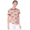 Allegra K Women's Cat Contrast Cartoon Print Tee Casual Summer T-Shirt
