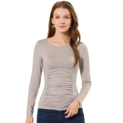 Allegra K Women's Round Neck Long Sleeves Ruched Blouse Casual Fitted Top -Allegra K GUEST 28f0cd28 9213 4413 8d5d 21f9f29d61de