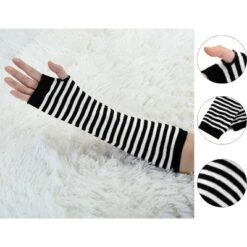 Allegra K Women's Fingerless Stripes Prints Fabric Arm Long Gloves Warmers