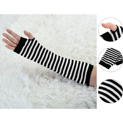 Allegra K Women's Decor Stripe Pattern Elastic Fingerless Arm Warmer Gloves 1 Pair 1 Allegra K Women's Decor Stripe Pattern Elastic Fingerless Arm Warmer Gloves 1 Pair