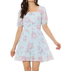 Allegra K Women's Floral Print Square Neck High Waist Summer Mini Dress -Allegra K GUEST 29a603a9 8b4a 4247 a611 525864c04093