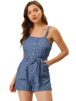 Allegra K Women's Chambray Casual Print Sleeveless Jumpsuit Playsuit With Pocket -Allegra K GUEST 29bdb34c 60be 453d 937d 0236ac00d8e5