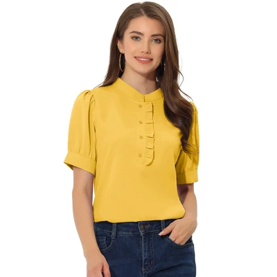 Allegra K Women's Work Office Half Placket Ruffled Puff Sleeve Blouse 16 Allegra K Women's Work Office Half Placket Ruffled Puff Sleeve Blouse - Image 16