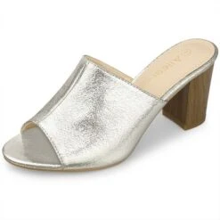 Allegra K Women's Open Toe Mules Chunky Metallics Heels Slide Sandals -Allegra K GUEST 2a5770a6 4ec3 4e1b bab1 2f9095f0db65
