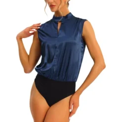 Allegra K Women's Mock Neck Keyhole Front Sleeveless Satin Bodysuit -Allegra K GUEST 2ad372d5 a590 470a 8503 8391ff463db3