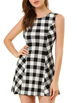 Allegra K Women's Summer Plaid Dresses Mini A-Line Sleeveless Fit And Flare Dress -Allegra K GUEST 2af06201 c9b1 41fe af57 dcbc20da5b26