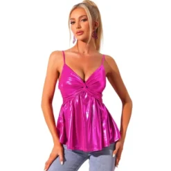 Allegra K Women's Sleeveless Deep V Neck Shimmer Metallic Peplum Party Cami Top -Allegra K GUEST 2afc6c96 50ff 4ad0 b036 fe321eb95940