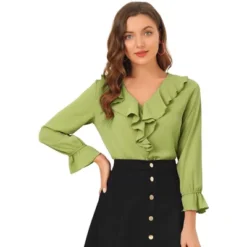 Allegra K Women's Office Work Ruffle V Long Sleeve Neck Chiffon Peasant Blouse -Allegra K GUEST 2b8ad931 480c 4df0 a4b7 089abb8eaad2