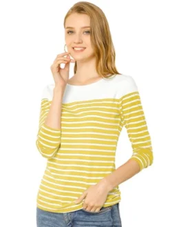 Allegra K Women's Color Block Long Sleeve Striped T-Shirt -Allegra K GUEST 2bdb7c11 28dd 48d2 a456 042a4f97705a