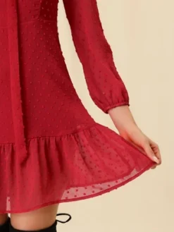 Allegra K Women’s Ruffle Hem Bow Tie V Neck Long Sleeve Swiss Dots Mini Dress -Allegra K GUEST 2c46ba73 c4f9 4700 bafe 906fb3f2d825