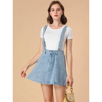 Allegra K Women's Denim A-Line Adjustable Strap Braces Mini Suspender Skirt 1 Allegra K Women's Denim A-Line Adjustable Strap Braces Mini Suspender Skirt