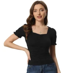 Allegra K Women's Square Neck Puff Sleeve Elegant Glitter Ruched Blouse -Allegra K GUEST 2d32fb85 73f2 4f2e b0ba a2c693a3ed5a