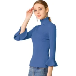 Allegra K Women's Ruffle Sleeves Pullover Turtleneck Stretchy Knit Sweater Slim Fit Shirt -Allegra K GUEST 2d385d86 fb29 4f1f 9049 3c375a0fa98a