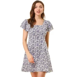 Allegra K Women's Ruffled-Sleeve Square Neck Pleated Casual Floral Mini Dress -Allegra K GUEST 2d7be899 2c1b 4ccd 8683 15b4665e9811