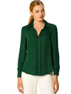 Allegra K Women's Elegant V Neck Long Sleeve Office Work Satin Blouse -Allegra K GUEST 2de8f1a8 a456 45d4 9b0d b837d48bdb19