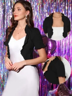 Allegra K Women's Ruffle Short Sleeve Open Front Bolero Shrugs
