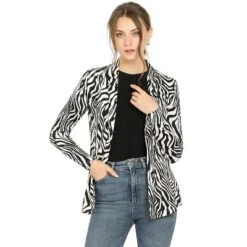 Allegra K Women's Fall Work Elegant Long Sleeves Shawl Collar Open Front Straight Knit Zebra Print Cardigan -Allegra K GUEST 2e964142 e186 484a be89 e158a08a6bf3