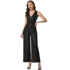 Allegra K Women's V Neck Sleeveless Glitter Sparkly Metallic Jumpsuit -Allegra K GUEST 2e9f3e69 c416 4599 a09c d56777be611a