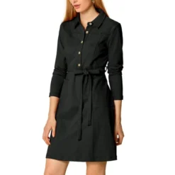 Allegra K Women's Half Placket Long Sleeve Casual Shirt Dress With Belt -Allegra K GUEST 2ea24cdd 9167 40ed aa53 590e83f2d702