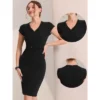 Allegra K Women's V Neck Cap Sleeve Work Business Pencil Dress