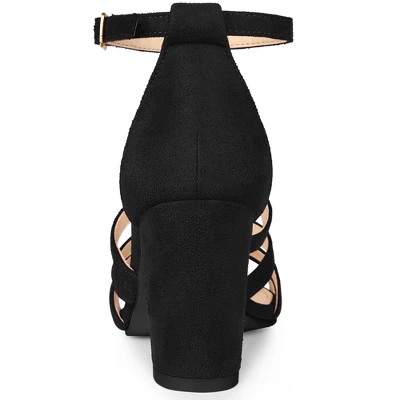 Allegra K Women's Crystal Rhinestone Buckle Chunky Heel Sandal 2 Allegra K Women's Crystal Rhinestone Buckle Chunky Heel Sandal - Image 2