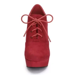 Allegra K Women's Platform Chunky Heel Lace Up Booties