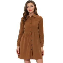 Allegra K Women's Turn Down Collar Long Sleeve Corduroy Button Down Shirt Dress -Allegra K GUEST 2ee9a456 246b 4f13 b25e 377825e6b521