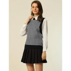 Allegra K Women's Round Neck Sleeveless Houndstooth Plaid Knitted Sweater Vest -Allegra K GUEST 2f144b45 8ae4 48d0 96ab fe8eddf11674