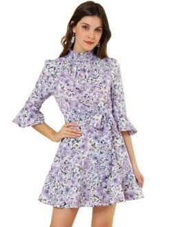 Allegra K Women's Floral 3/4 Bell Sleeve Smocked Belted Flare Ruffle Dress -Allegra K GUEST 2fbcd86f c5d5 4799 a853 0ff9f710c296