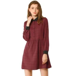 Allegra K Women's Plaid Long Sleeve Half Placket Contrast Point Collar Shirt Dress -Allegra K GUEST 2fbdf5f5 a013 413d a28b 097ca62839e0