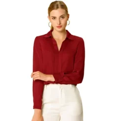 Allegra K Women's Elegant V Neck Long Sleeve Office Work Satin Blouse -Allegra K GUEST 30362f5f 0268 4522 b998 a2f6590750be